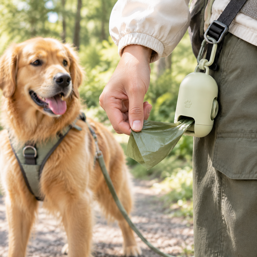 Dog Collar with Poop Bag Dispenser & Waste Bags
