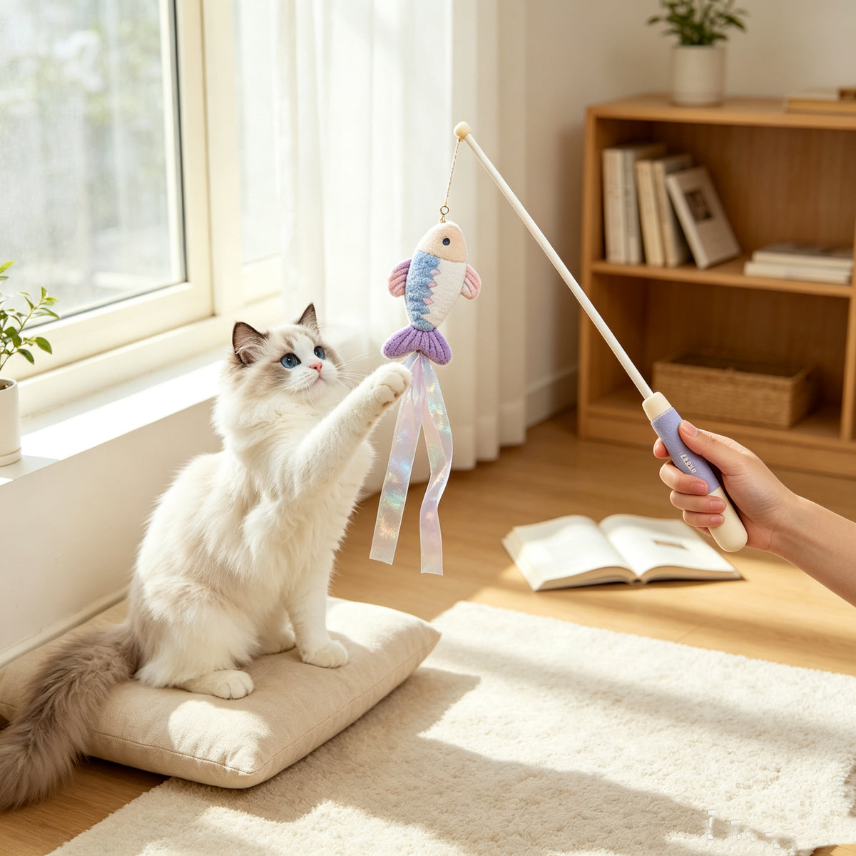 Long Handle Interactive Cat Wand Toy