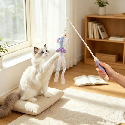 Long Handle Interactive Cat Wand Toy
