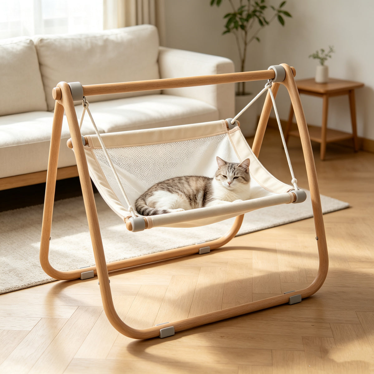 Wooden Frame Elevated Cat & Small Dog Hammock Bed