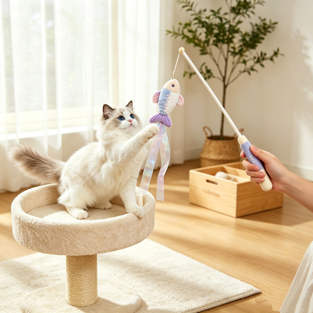 Long Handle Interactive Cat Wand Toy