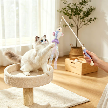 Long Handle Interactive Cat Wand Toy